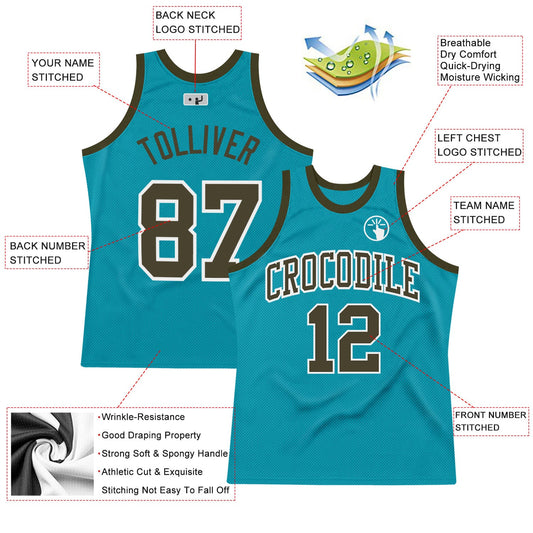 Custom Teal Olive-White Authentic Throwback Basketball Jersey - Sky-Custom