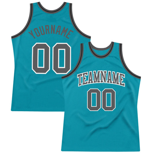 Custom Teal Steel Gray-Black Authentic Throwback Basketball Jersey - Sky-Custom