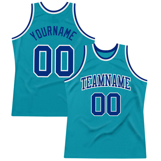 Custom Teal Royal-White Authentic Throwback Basketball Jersey - Sky-Custom