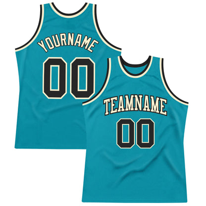 Custom Teal Black-Cream Authentic Throwback Basketball Jersey - Sky-Custom