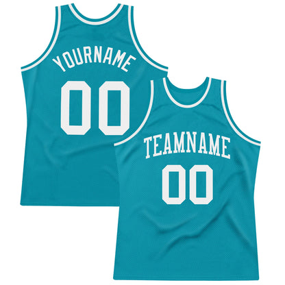 Custom Teal White Authentic Throwback Basketball Jersey - Sky-Custom