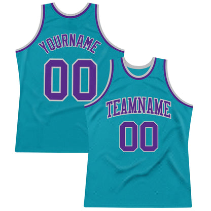 Custom Teal Purple-Gray Authentic Throwback Basketball Jersey - Sky-Custom