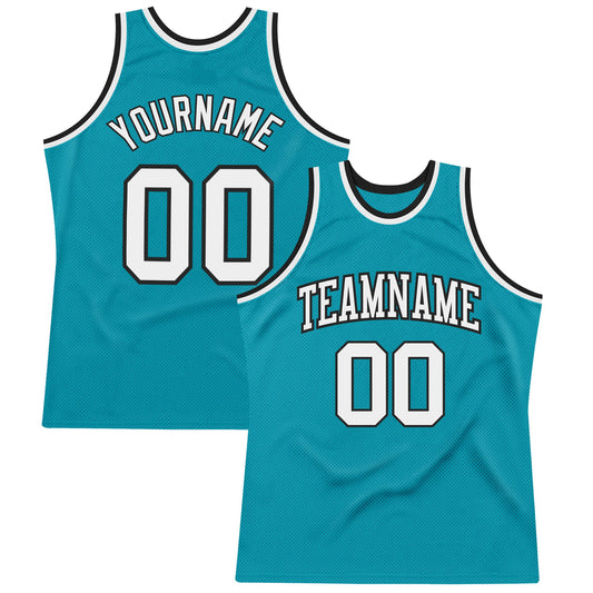 Custom Teal White-Black Authentic Throwback Basketball Jersey - Sky-Custom