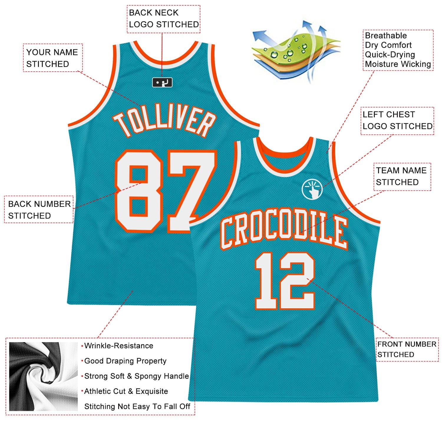Custom Teal White-Orange Authentic Throwback Basketball Jersey - Sky-Custom