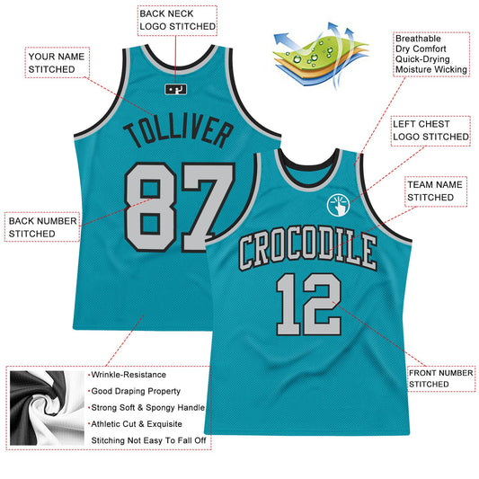 Custom Teal Gray-Black Authentic Throwback Basketball Jersey - Sky-Custom