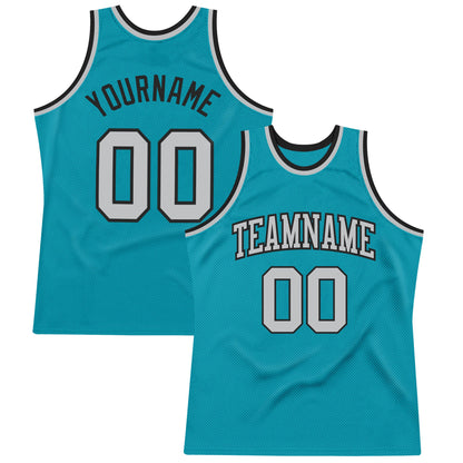 Custom Teal Gray-Black Authentic Throwback Basketball Jersey - Sky-Custom