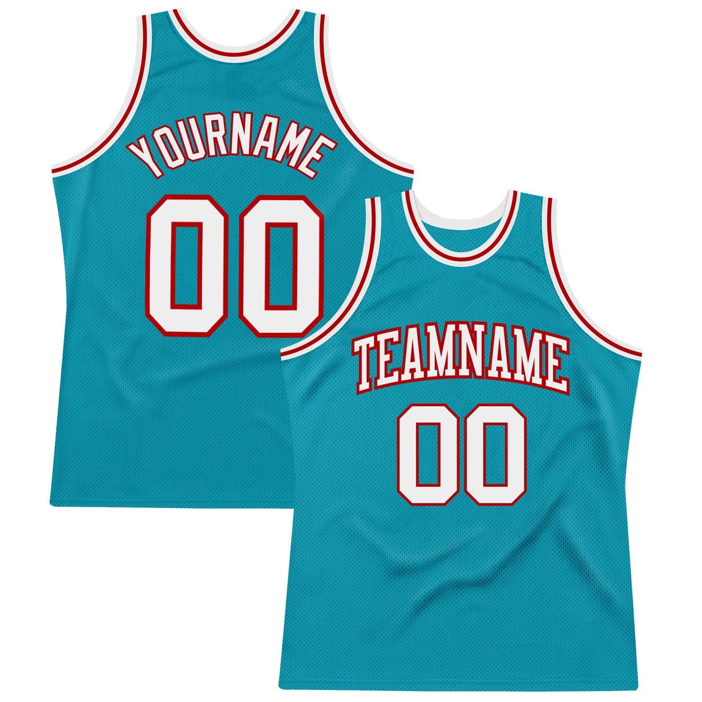 Custom Teal White-Red Authentic Throwback Basketball Jersey - Sky-Custom