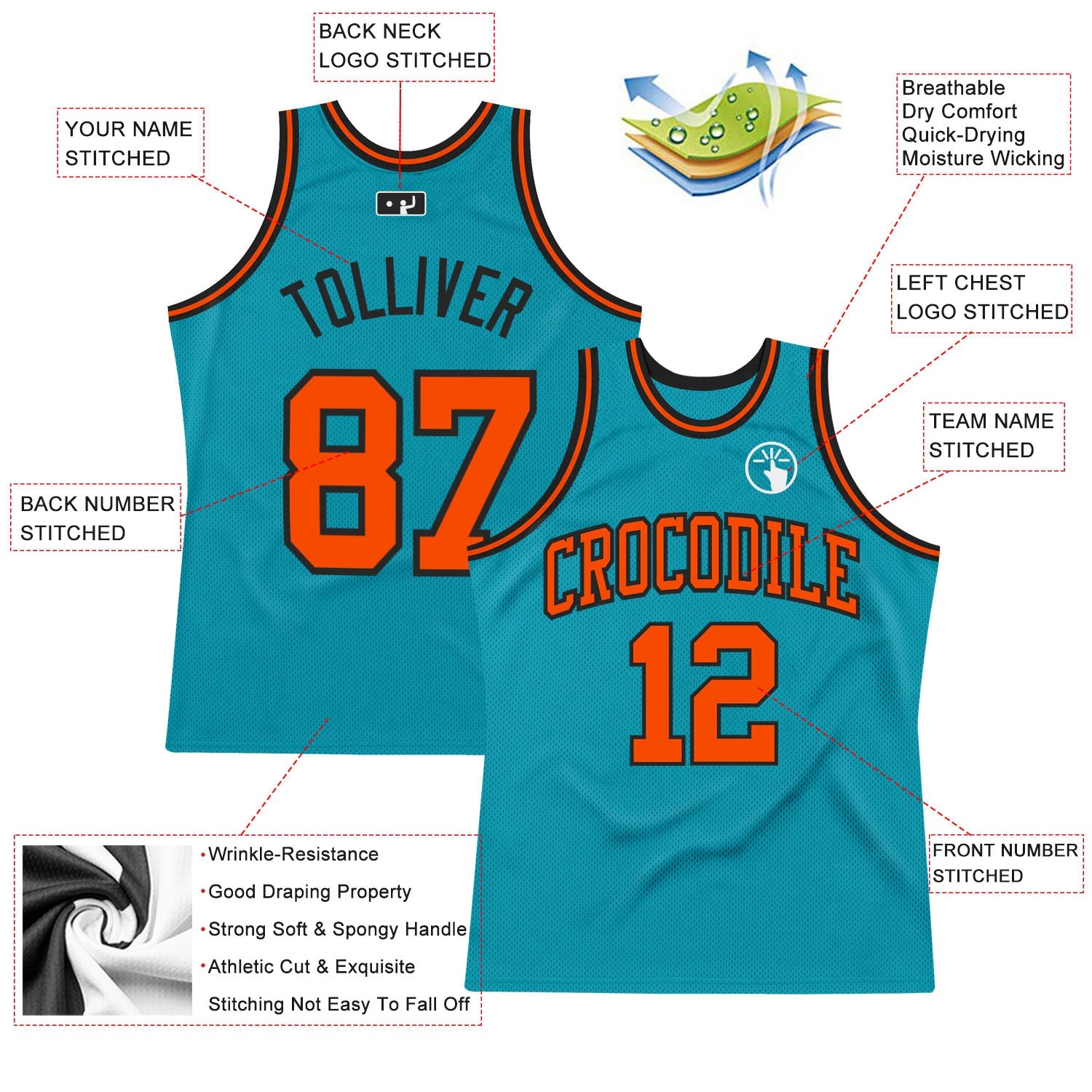 Custom Teal Orange-Black Authentic Throwback Basketball Jersey - Sky-Custom