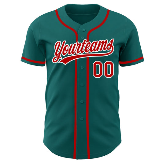 Custom Teal Red-White Authentic Baseball Jersey - Sky-Custom