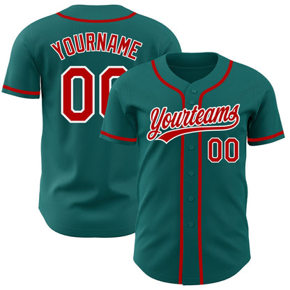 Custom Teal Red-White Authentic Baseball Jersey - Sky-Custom