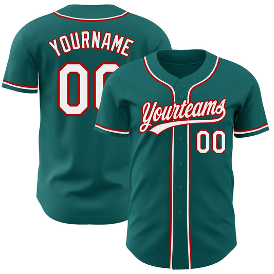 Custom Teal White-Red Authentic Baseball Jersey - Sky-Custom
