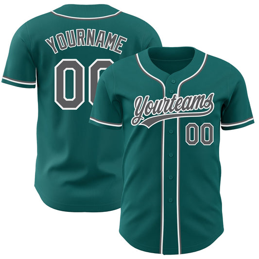 Custom Teal Steel Gray-White Authentic Baseball Jersey - Sky-Custom