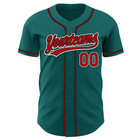 Custom Teal Red-Black Authentic Baseball Jersey - Sky-Custom