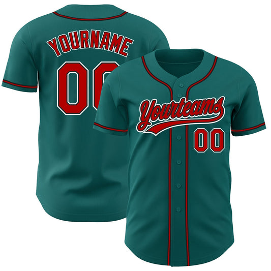 Custom Teal Red-Black Authentic Baseball Jersey - Sky-Custom