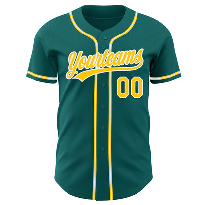 Custom Teal Gold-White Authentic Baseball Jersey - Sky-Custom