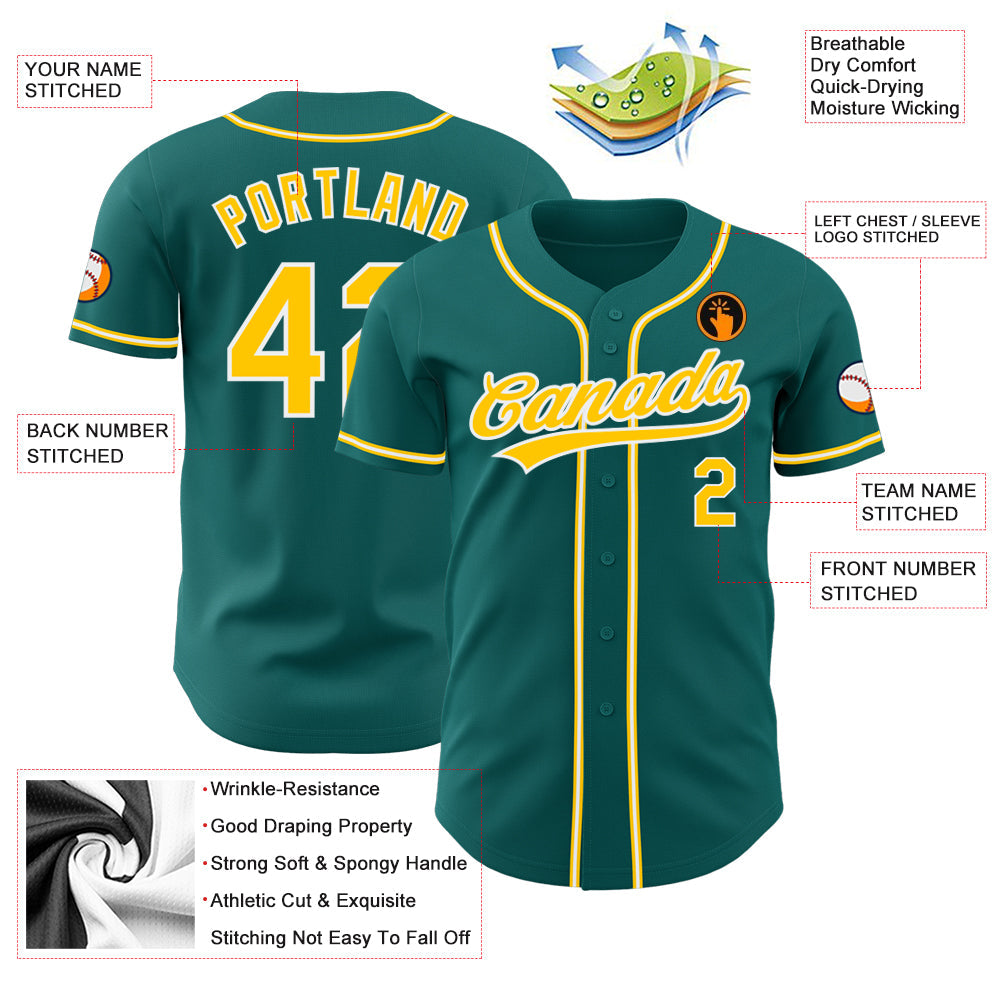 Custom Teal Gold-White Authentic Baseball Jersey - Sky-Custom