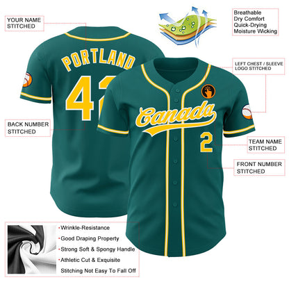 Custom Teal Gold-White Authentic Baseball Jersey - Sky-Custom