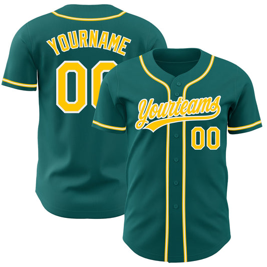 Custom Teal Gold-White Authentic Baseball Jersey - Sky-Custom