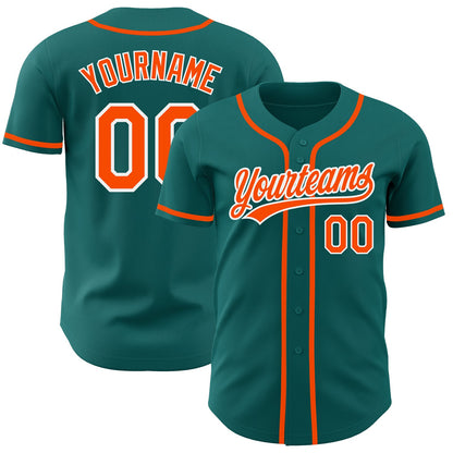 Custom Teal Orange-White Authentic Baseball Jersey - Sky-Custom