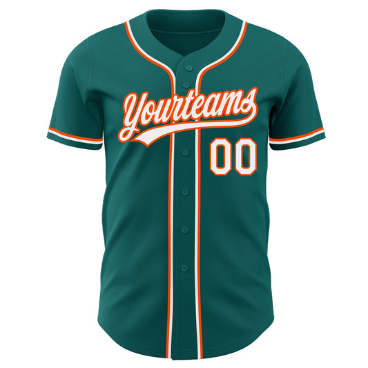 Custom Teal White-Orange Authentic Baseball Jersey - Sky-Custom