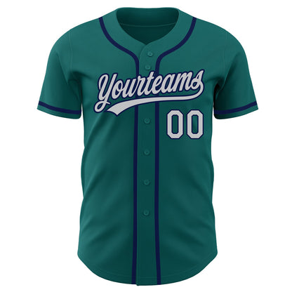 Custom Teal Gray-Navy Authentic Baseball Jersey - Sky-Custom