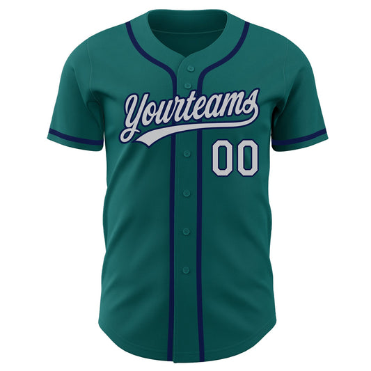 Custom Teal Gray-Navy Authentic Baseball Jersey - Sky-Custom