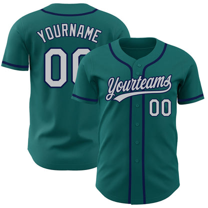 Custom Teal Gray-Navy Authentic Baseball Jersey - Sky-Custom