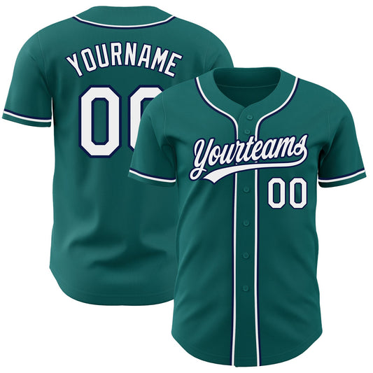 Custom Teal White-Navy Authentic Baseball Jersey - Sky-Custom