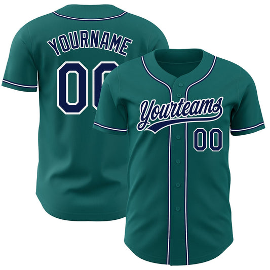 Custom Teal Navy-White Authentic Baseball Jersey - Sky-Custom