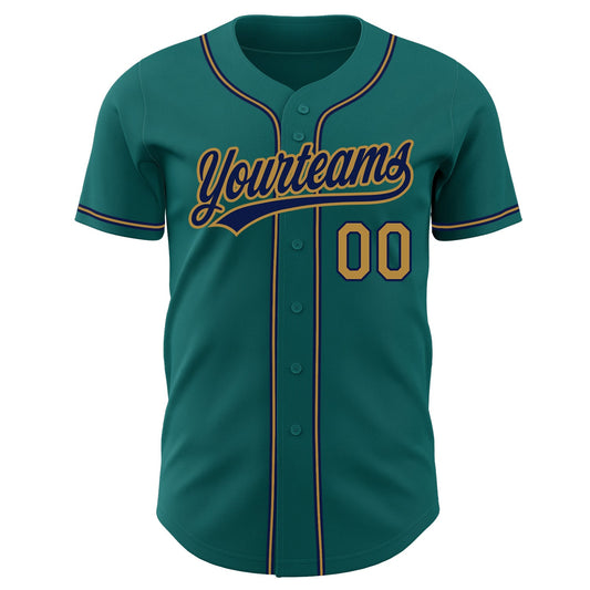 Custom Teal Old Gold-Navy Authentic Baseball Jersey - Sky-Custom