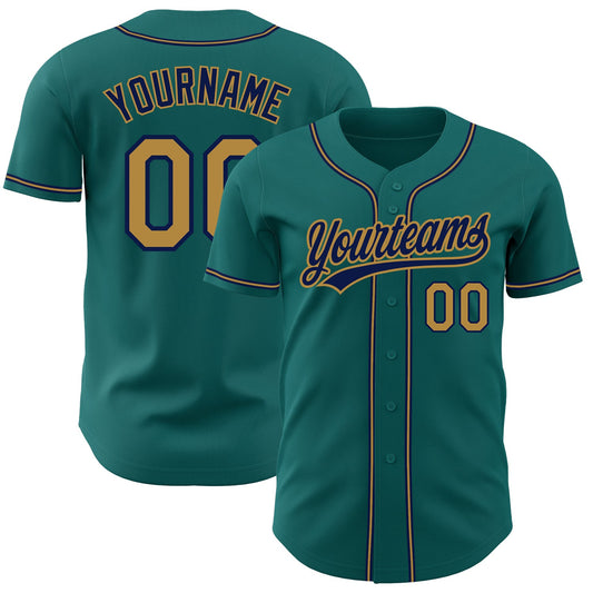 Custom Teal Old Gold-Navy Authentic Baseball Jersey - Sky-Custom