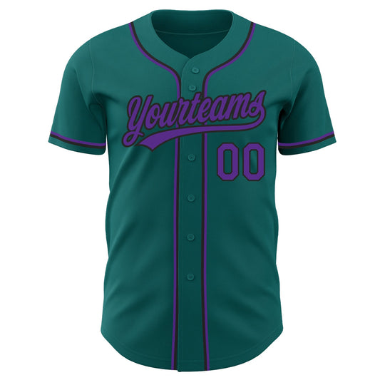 Custom Teal Purple-Black Authentic Baseball Jersey - Sky-Custom