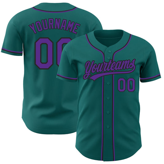 Custom Teal Purple-Black Authentic Baseball Jersey - Sky-Custom