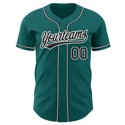 Custom Teal Black-White Authentic Baseball Jersey - Sky-Custom