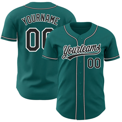 Custom Teal Black-White Authentic Baseball Jersey - Sky-Custom