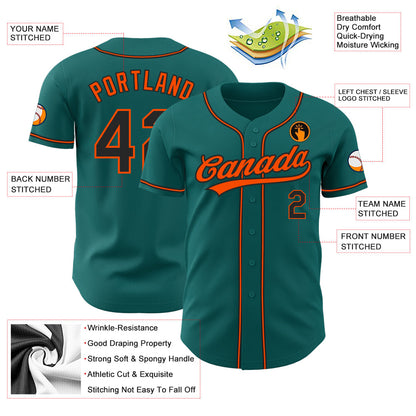 Custom Teal Black-Orange Authentic Baseball Jersey - Sky-Custom