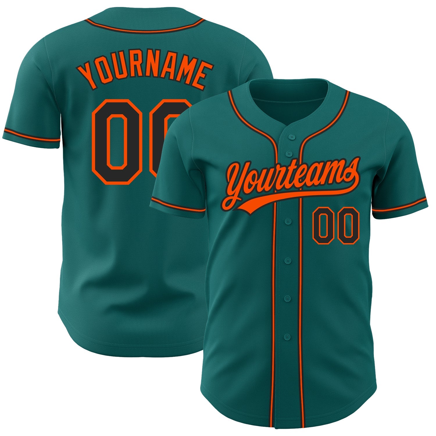 Custom Teal Black-Orange Authentic Baseball Jersey - Sky-Custom