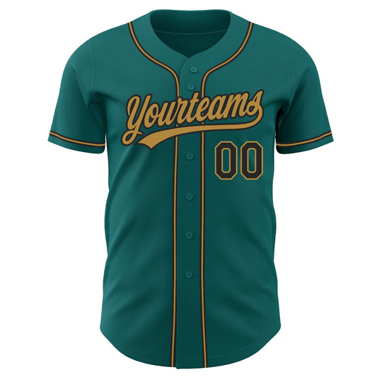 Custom Teal Black-Old Gold Authentic Baseball Jersey - Sky-Custom