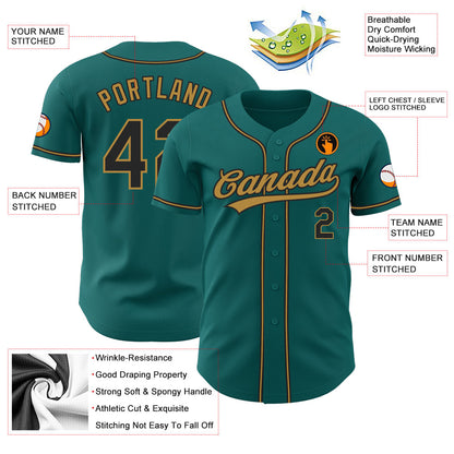 Custom Teal Black-Old Gold Authentic Baseball Jersey - Sky-Custom