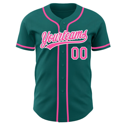 Custom Teal Pink-White Authentic Baseball Jersey - Sky-Custom