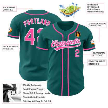 Custom Teal Pink-White Authentic Baseball Jersey - Sky-Custom