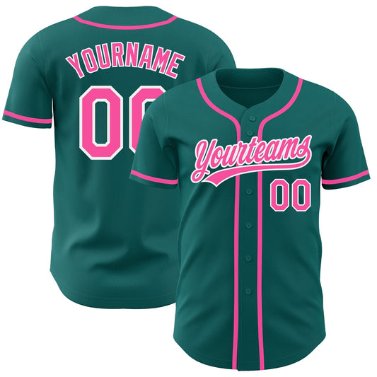 Custom Teal Pink-White Authentic Baseball Jersey - Sky-Custom