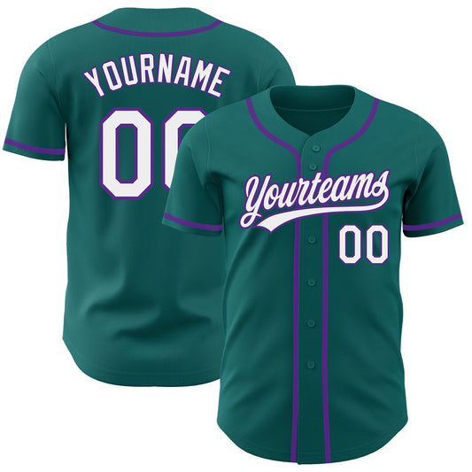 Custom Teal White-Purple Authentic Baseball Jersey - Sky-Custom