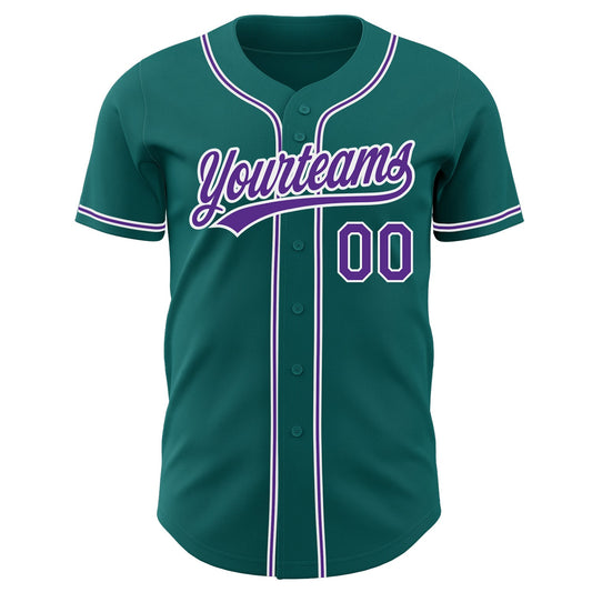 Custom Teal Purple-White Authentic Baseball Jersey - Sky-Custom