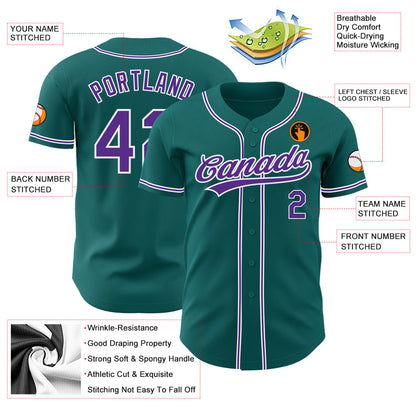 Custom Teal Purple-White Authentic Baseball Jersey - Sky-Custom