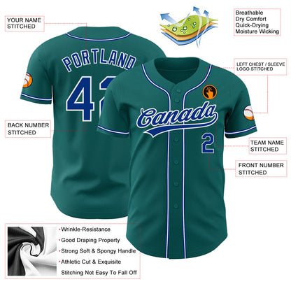Custom Teal Royal-White Authentic Baseball Jersey - Sky-Custom