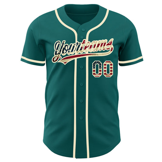 Custom Teal Vintage USA Flag-Cream Authentic Baseball Jersey - Sky-Custom