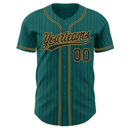 Custom Teal Black Pinstripe Black-Old Gold Authentic Baseball Jersey - Sky-Custom