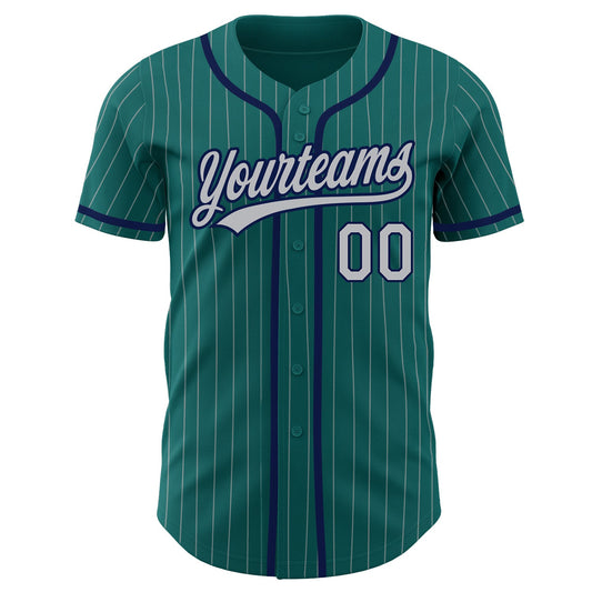 Custom Teal Gray Pinstripe Gray-Navy Authentic Baseball Jersey - Sky-Custom