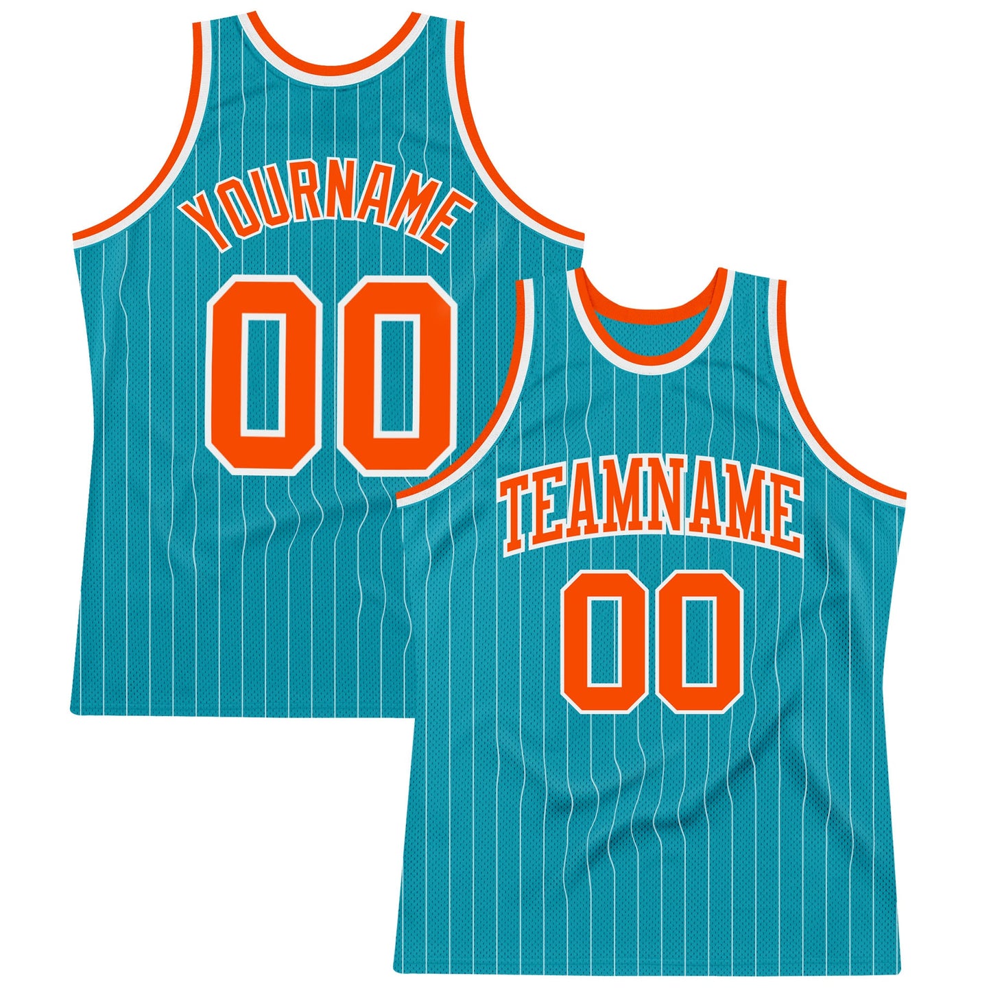 Custom Teal White Pinstripe Orange Authentic Basketball Jersey - Sky-Custom